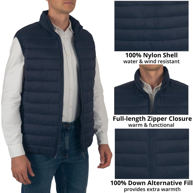 Alpine Swiss Clark Mens Puffer Vest Down Alternative Water Resistant Packable Outerwear Zip Up Pockets Warm Versatile Layer NVY 2XL - Image 3